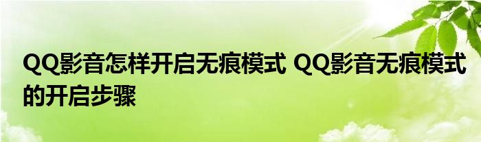QQ影音怎样开启无痕模式 QQ影音无痕模式的开启步骤